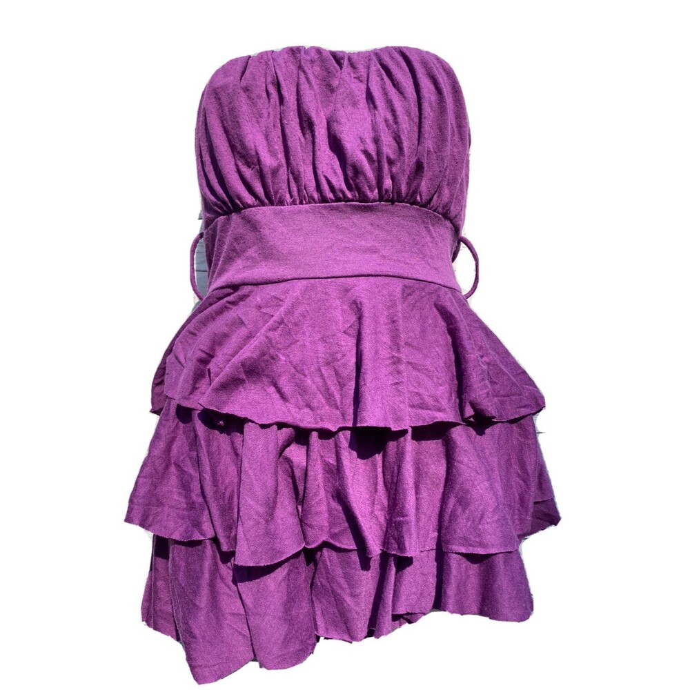 Le Cielo Mini Dress Purple Ruffled Ruched Tube Belt Loops Juniors Size Small